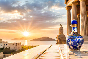 precious flacon bottle in an antique greek background