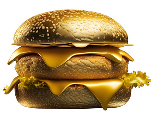 Golden burger, fast food made of gold, luxury vip food on transparent background