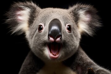 Happy surprised koala with open mouth.