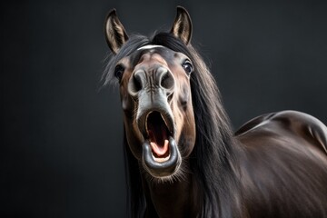 Happy surprised horse with open mouth