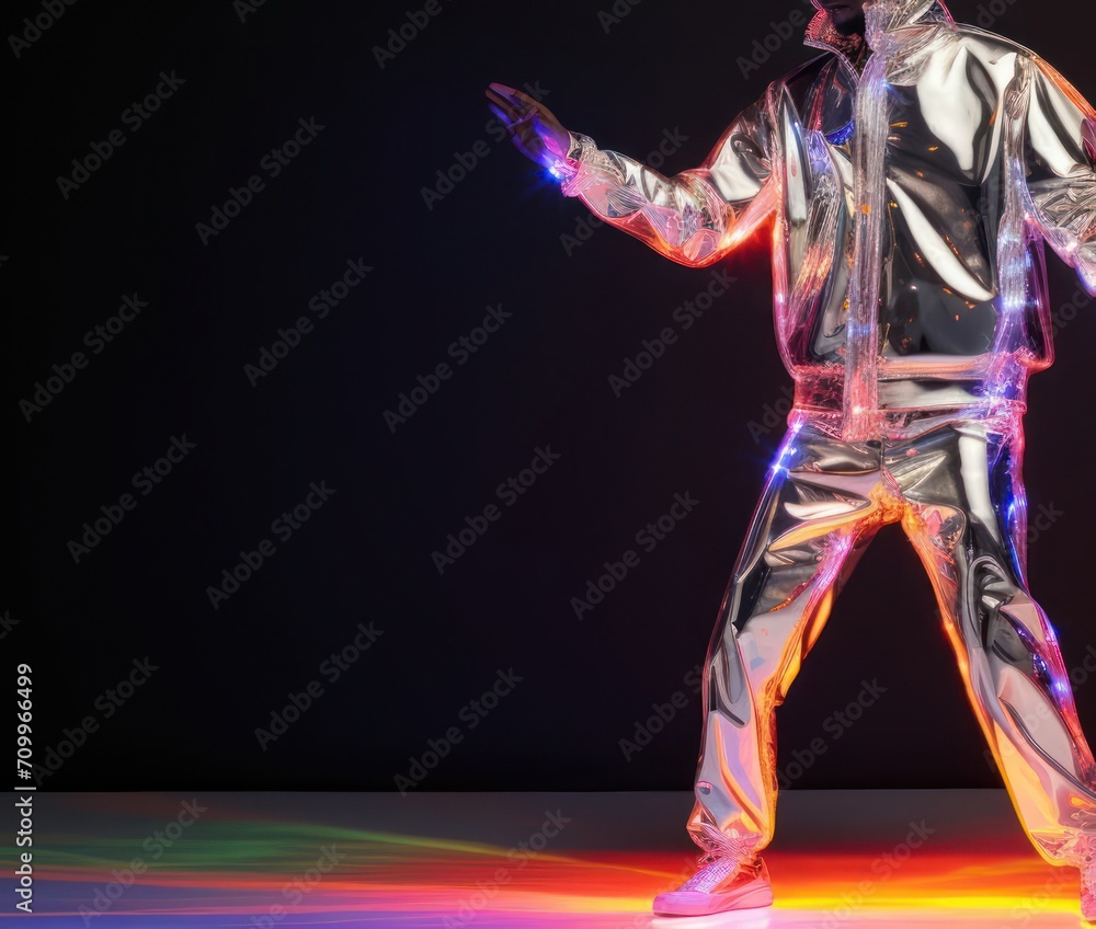 Poster man shines in dancing suit grooving to the beat generative ai
