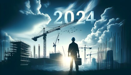 Future of Construction: Worker with Toolbox Contemplating a New Dawn in 2024