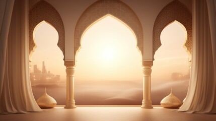 Artistic mosque building for ramadan background concept. AI generated image - obrazy, fototapety, plakaty