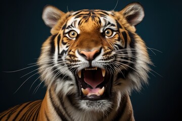 Fototapeta premium Happy surprised tiger with open mouth.