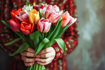 Bouquet of tulips as present