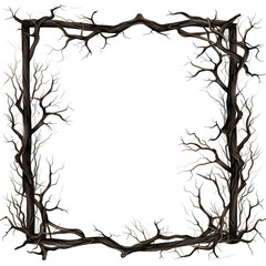 Illustration of a frame of rustling black branches, on a white background created with Generative Ai