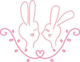 Cute bunny frame illustration on transparent background.
