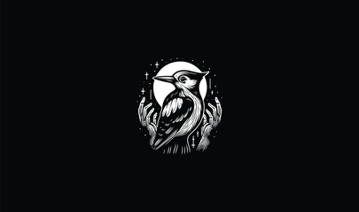 woodpecker, logo, design, art, moon hand