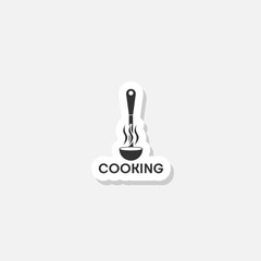 Cooking logo with ladle sticker isolated on gray background