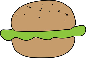 Hand drawn burger illustration on transparent background.
