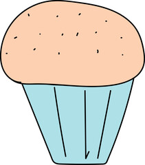 Hand drawn cupcake illustration on transparent background.