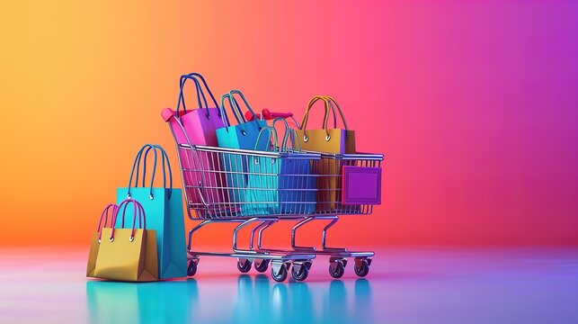 Shopping Cart, Ecommerce Business Concept, Online Shopping, Abstract Background, Generative Ai