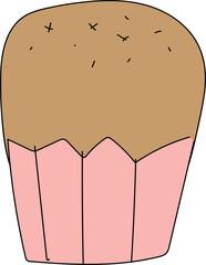 Hand drawn cupcake illustration on transparent background.
