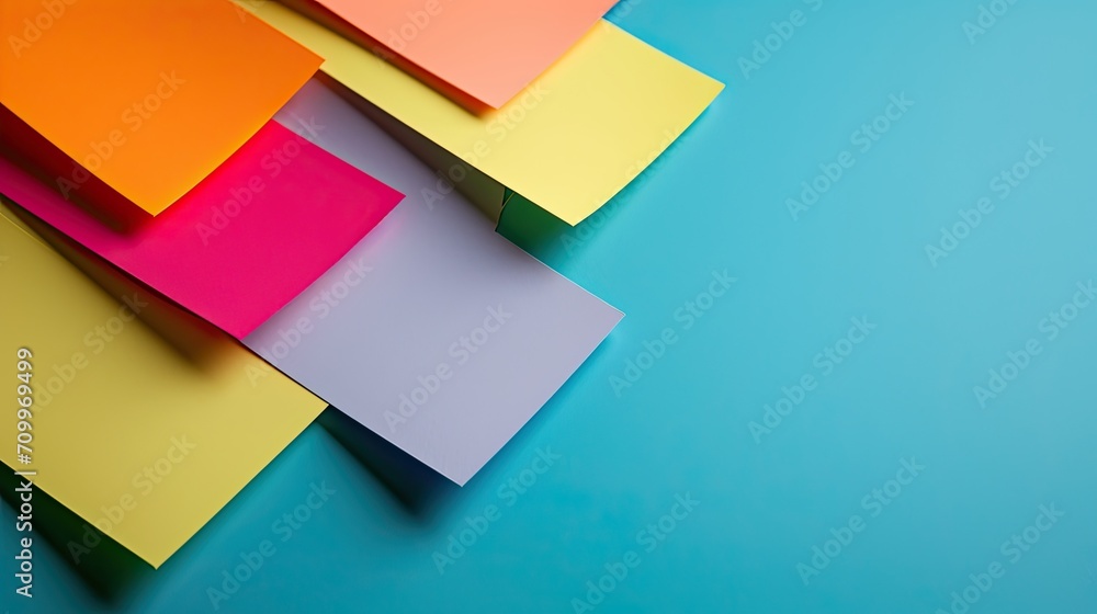 Poster colorful sticky notes on blue background with copy space for text