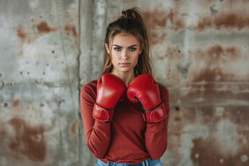 Confident young woman with boxing gloves