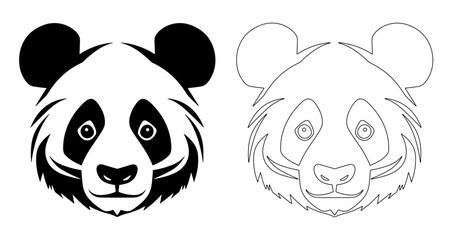 Panda head silhouette. Panda logo design. Black and white image of panda head