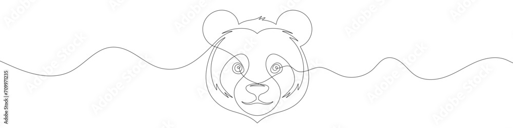 Poster continuous editable line drawing of panda head. panda head icon in one line style.