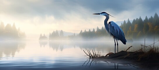 A heron gracefully adorning the lakeside.