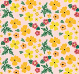 Botanical pattern of sketch flowers and branches