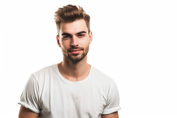 Fototapeta premium portrait of happy man arm crossed on white isolated background