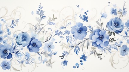 white and blue flowers create a delicate tapestry against a clean white background.