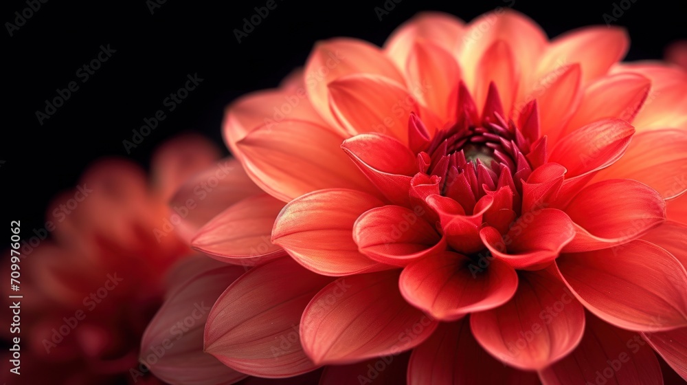 Poster a close up of a red flower on a black background with a blurry image of the center part of the flowe