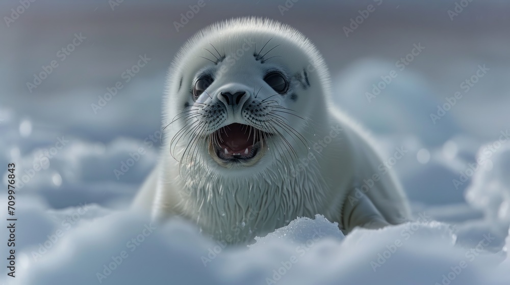 Poster a white seal with it's mouth open and it's mouth wide open and it's mouth is wide open and it's mout