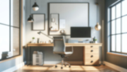 Abstract blurred home office background. Business concept. Generative ai.