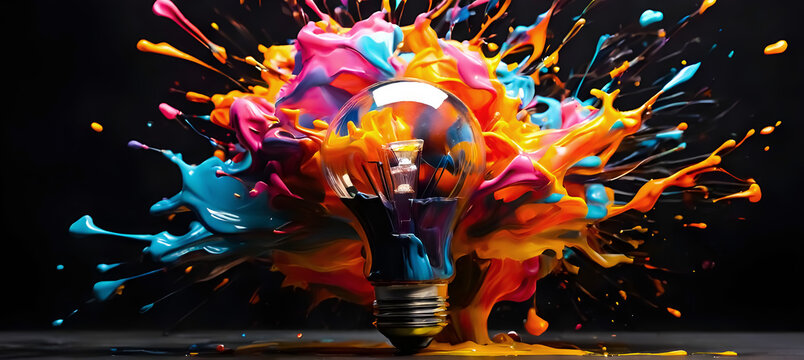 Light bulb with paint splattered background