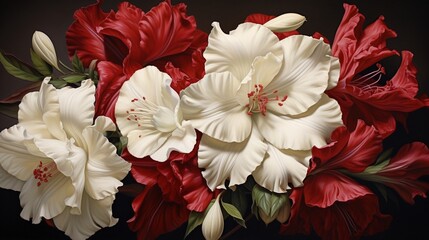 white and red flowers gracefully unfolding on a flawlessly white canvas.