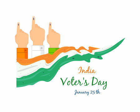 National Voters Day of India tricolor flag Hand finger with black mark for greeting, social media posting.