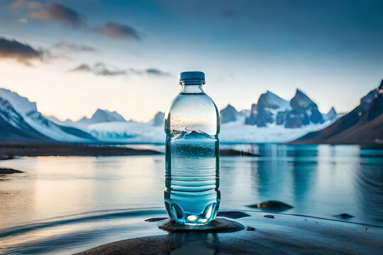 pure mineral water bottle on arctic landscape