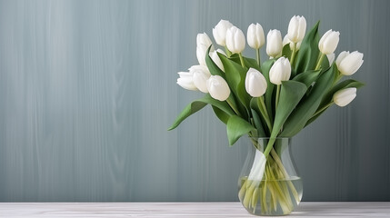 white tulips in a vase on table 