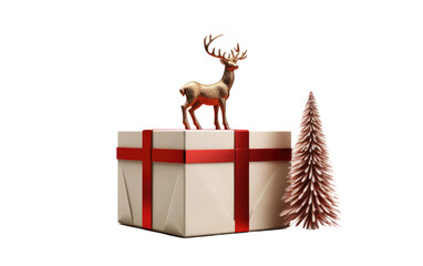 Christmas BOX featuring Closed Deer, 3D image of Christmas BOX featuring Closed Deer isolated on transparent background.