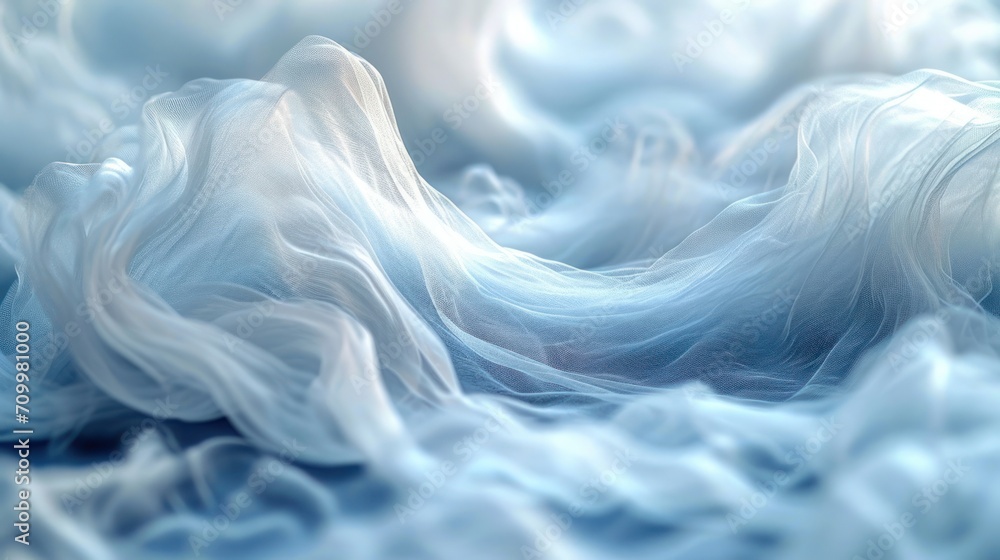 Poster a close up of a blue and white background with a blurry image of a wave in the middle of the image a