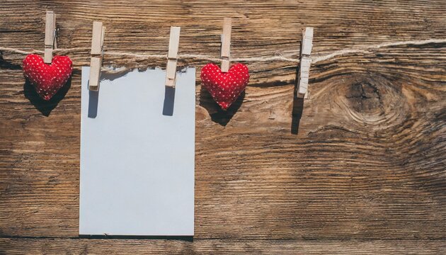 white text space with clothespins and hearts decor