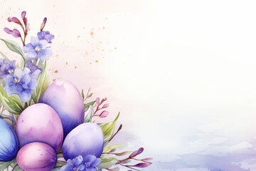 Fototapeta na wymiar Watercolor illustration of easter theme with spring flowers plants and eggs 