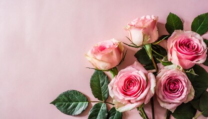 composition of roses on pink background