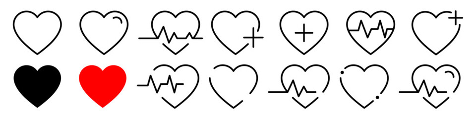 Heart vector icons on isolated background. Heartbeat, nubes, pulse, heart beat, cardiogram, medicine, health symbol collection. Vector illustration EPS 10