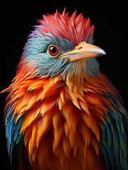 Fototapeta premium surreal acrobatic portrait of a colorful bird created with Generative Ai