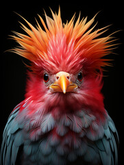 surreal acrobatic portrait of a colorful bird created with Generative Ai