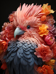 Fototapeta premium surreal acrobatic portrait of a colorful bird created with Generative Ai
