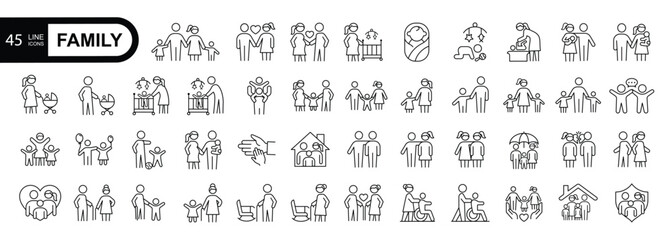 Family editable stroke outline icon set. Thin linear style icons Pack. Vector Illustration
