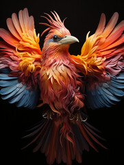 Obraz premium surreal acrobatic portrait of a colorful bird created with Generative Ai