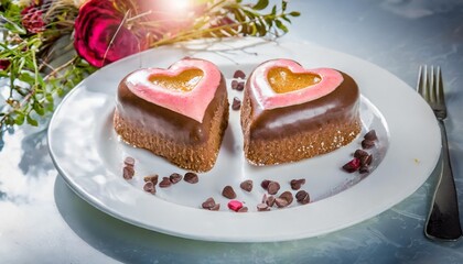 two heart shaped cakes on the plate