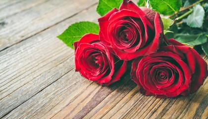 red roses flower with wood floor background happy valentine day