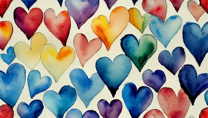 Tuinposter rainbow hearts watercolor seamless pattern ombre texture multi color © Faith
