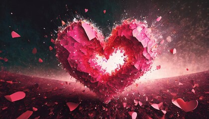 abstract shattered heart as valentine and love background j postproducted generativedigital - obrazy, fototapety, plakaty