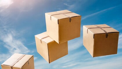 online delivery and shipping service concept with cardboard package boxes falling from blue sky