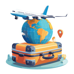 Luggage tourism trip planning world tour with airplane, location on suitcase of travel online, leisure touring holiday summer concept. passsport, recreation, Vector EPS10